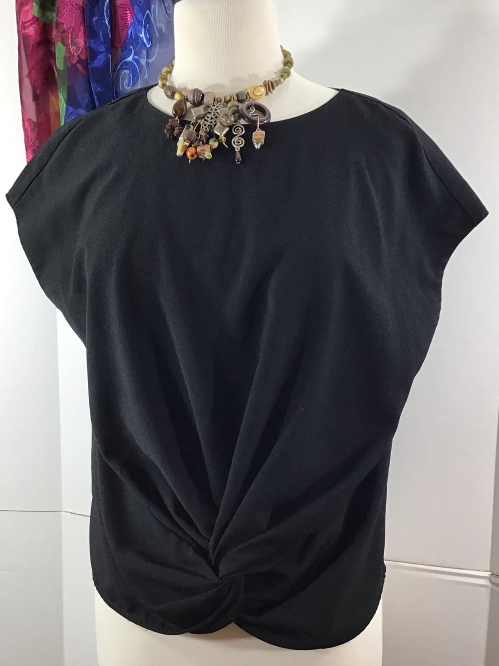 J. Crew 365 Black Short-Sleeve Twist-Front drapey knot Top M